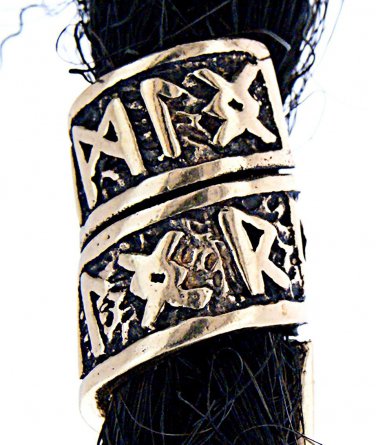 Bronze Viking Beard and Curl Spiral Hair Bead Dreadlocks With Runes