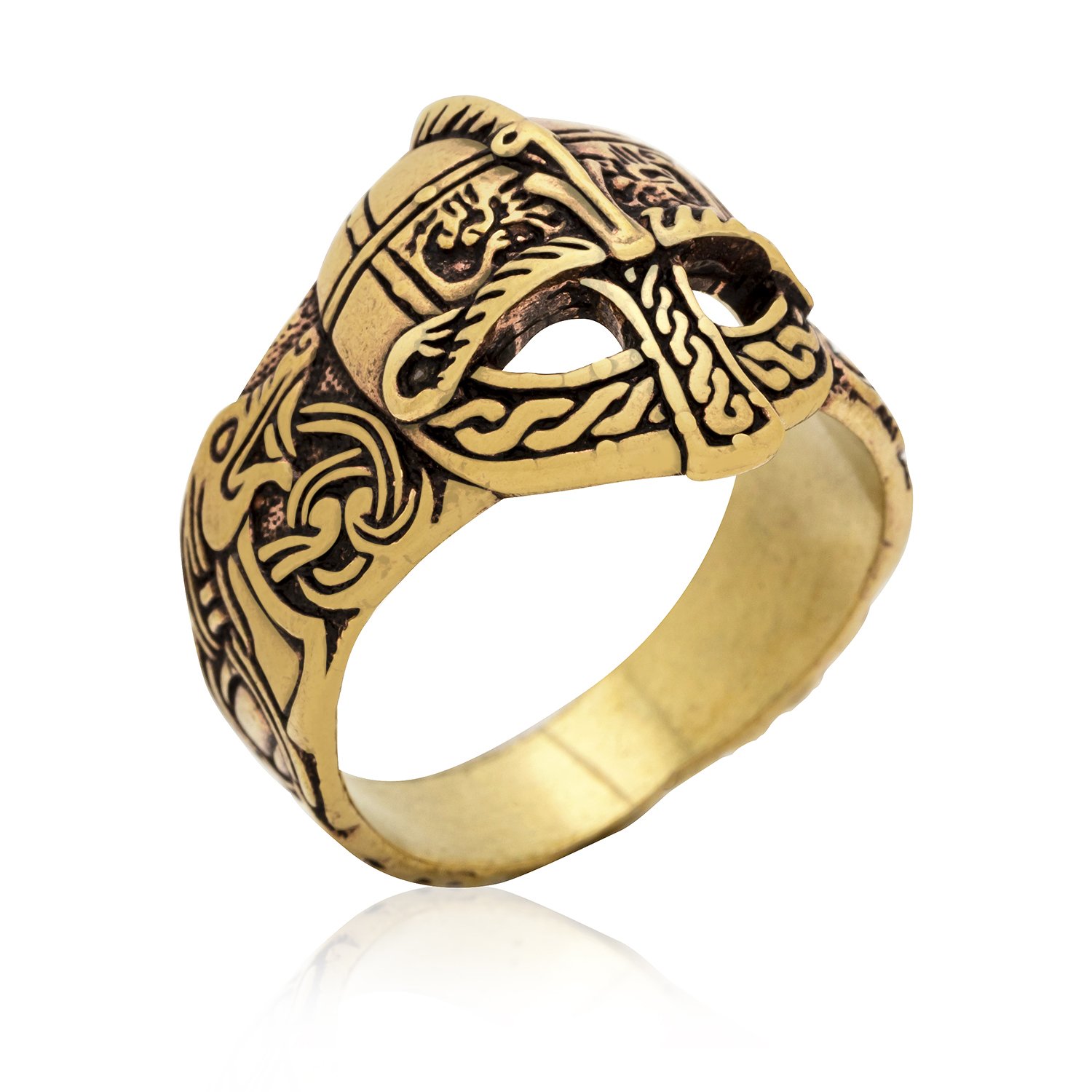 Handcrafted Bronze Viking Gjermundbu Helmet with Jormungand Dragon Ring