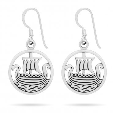 925 Sterling Silver Viking Pirate Boat Ship Longboat Norse Dangle Earrings Set