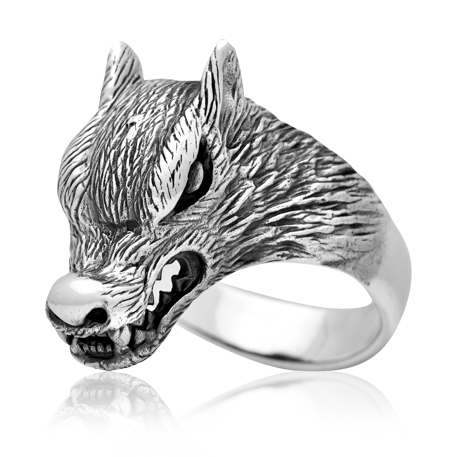 925 Sterling Silver Viking Wolf Fenrir Head Norse Pagan Ring