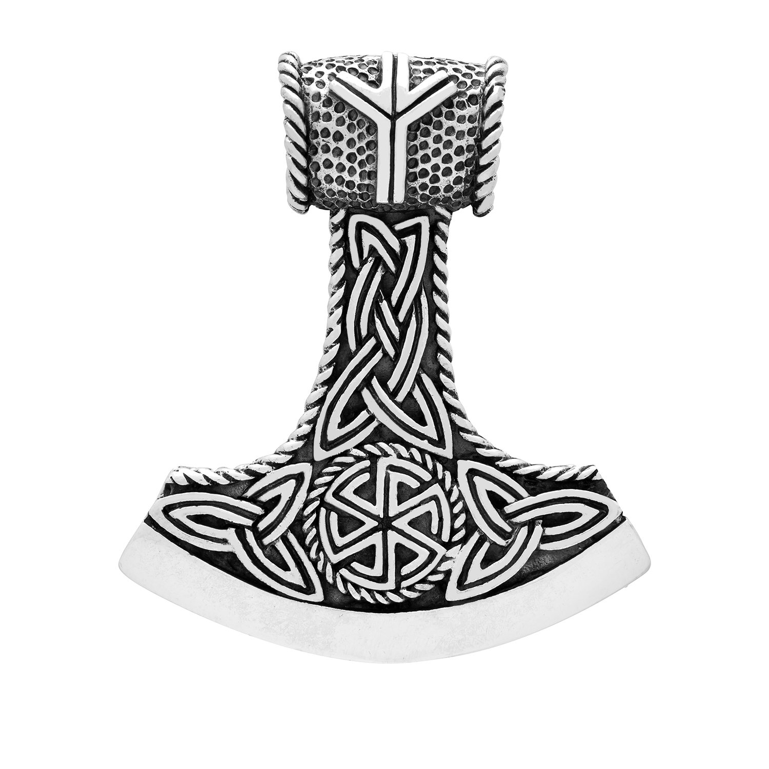 925 Sterling Silver Viking Slavic Kolovrat Sun Wheel Celtic Triquetra Mjolnir Double Sided Pendant