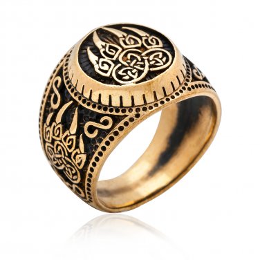 Handcrafted Bronze Viking Print Bear Paw Claw Slavic Warding Veles Signet Ring