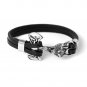 Stainless Steel Viking Thor Hammer Mjolnir Fenrir Wolf Black Leather Bracelet