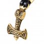 Gold Plated Stainless Steel Viking Thor Hammer Mjolnir Black Leather Bracelet