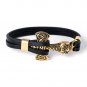 Gold Plated Stainless Steel Viking Thor Hammer Mjolnir Black Leather Bracelet