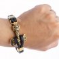 Gold Plated Stainless Steel Viking Thor Hammer Mjolnir Black Leather Bracelet