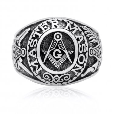 925 Sterling Silver Freemason Masonic Master Mason Compass Ring