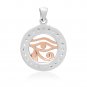 925 Sterling Silver with Rose Gold Plated Egyptian Eye of Horus Ra and Cubic Zirconia Charm