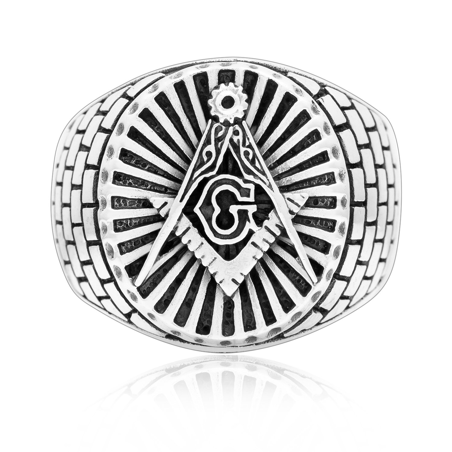 925 Sterling Silver Freemason Masonic Mason Freemasonry Compass Signet Ring