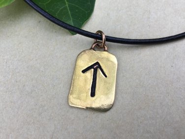 Handcrafted Bronze Viking Runic Tiwaz Teiwaz God Tyr Futhark Letter Antique Finish Pendant