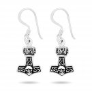 925 Sterling Silver Viking Thor Hammer Mjolnir Skull Dangle Earrings Set