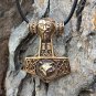 Handcrafted Bronze Viking Wolf Thor Hammer Mjölnir Mjolnir Large Amulet Pendant