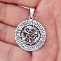 925 Sterling Silver Viking Fenrir Wolves Runes Futhark Round Pendant