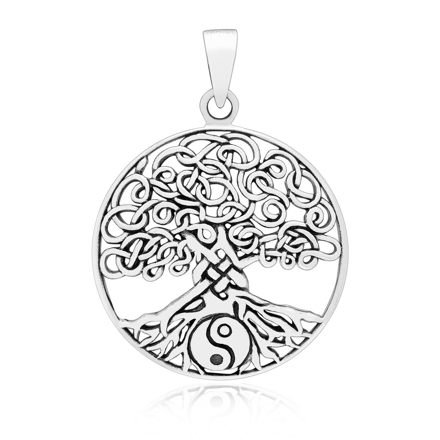 925 Sterling Silver Viking Norse Tree of Life Yggdrasil Ying Yang Round Pendant