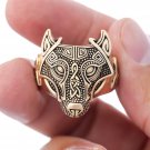 Handcrafted Bronze Viking Wolf Fenrir Head Norse Celtic Triquetra Ring