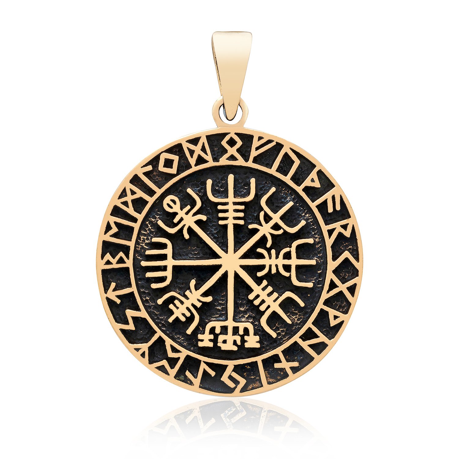 Handcrafted Bronze Vegvisir Viking Compass Runes Futhark Amulet Pendant