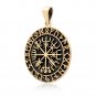 Handcrafted Bronze Vegvisir Viking Compass Runes Futhark Amulet Pendant