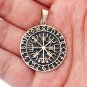 Handcrafted Bronze Vegvisir Viking Compass Runes Futhark Amulet Pendant