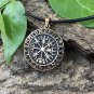 Handcrafted Bronze Vegvisir Viking Compass Runes Futhark Amulet Pendant