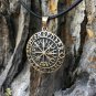 Handcrafted Bronze Vegvisir Viking Compass Runes Futhark Amulet Pendant