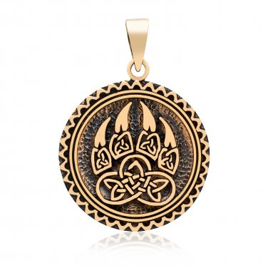 Handcrafted Bronze Viking Print Bear Paw Claw Slavic Warding Veles Pendant