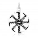 925 Sterling Silver Viking Slavic Kolovrat Sun Wheel Knotwork Round Pendant