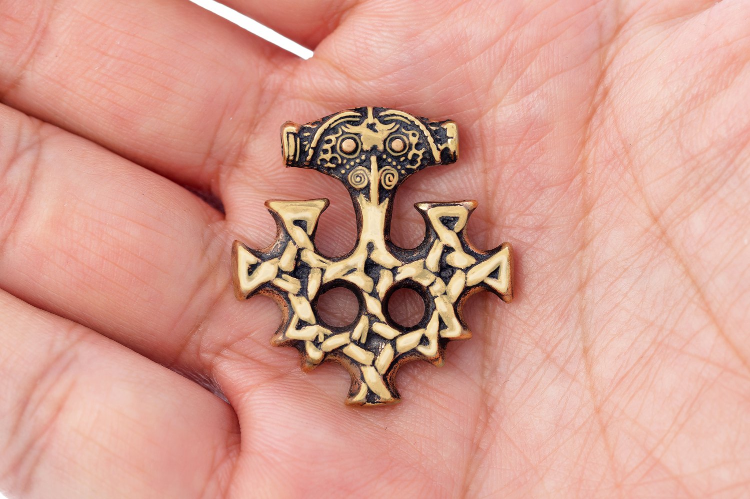 Handcrafted Bronze Viking Hiddensee Cross Thor Hammer Antique Finish Germanic Pendant