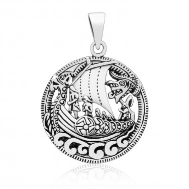 925 Sterling Silver Viking Drakkar Longship Amulet Pagan Norse Pendant