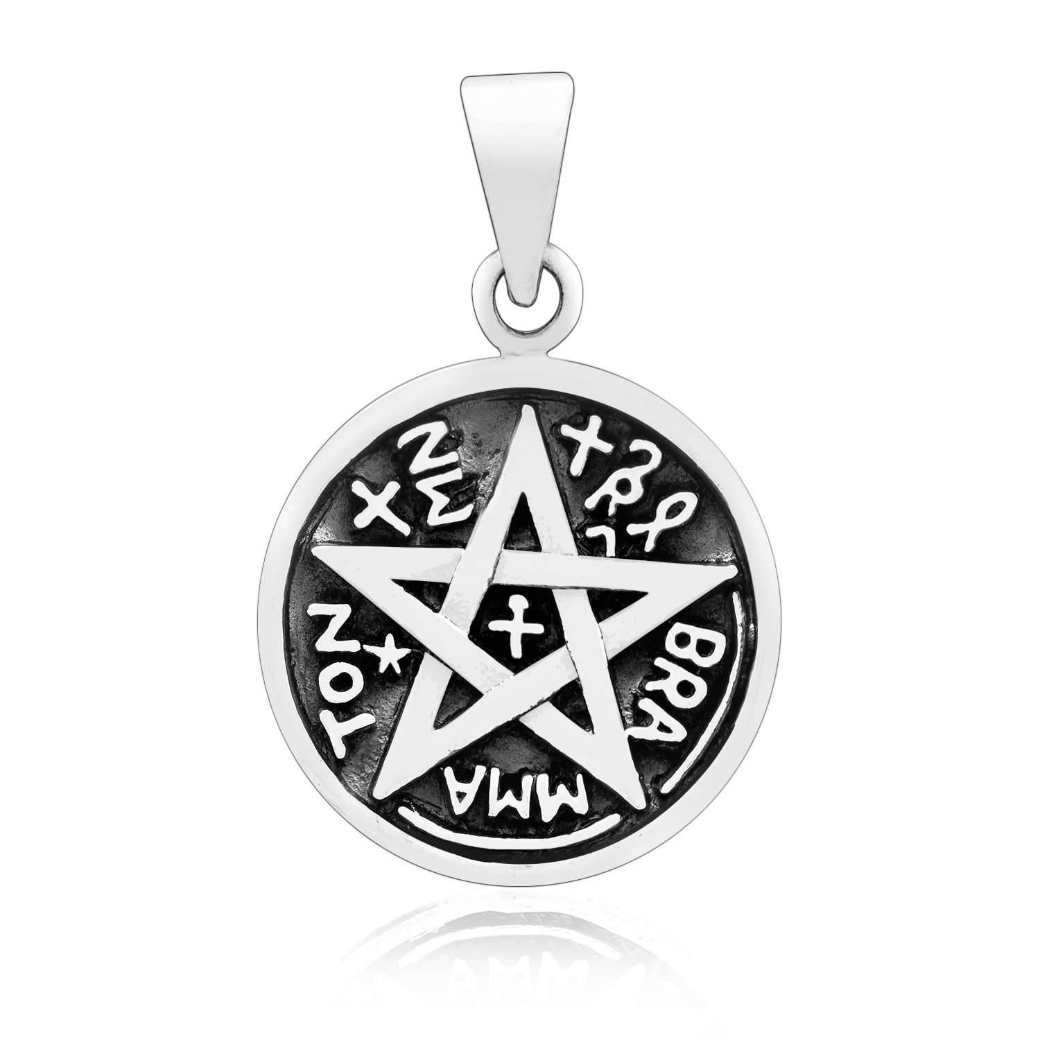 925 Sterling Silver Tetragrammaton Pentagram Pentacle Solid Charm Pendant