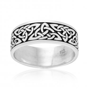 925 Sterling Silver Celtic Irish Triquetra Knot Band Ring