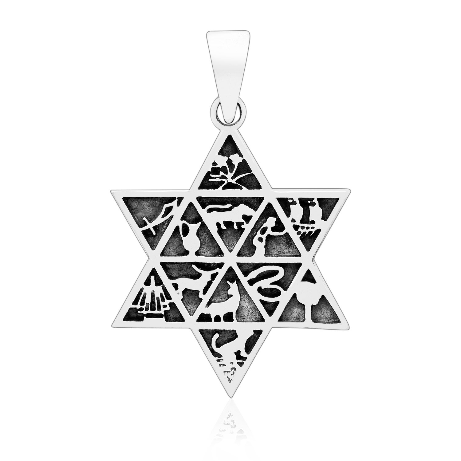 Sterling Silver 12 Tribes of Israel Star of David Hebrew Jewish Ethnic Pendant