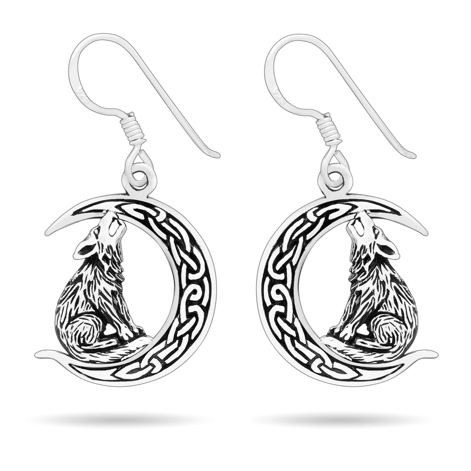 925 Sterling Silver Viking Wolf Fenrir on Crescent Moon with Knotwork ...