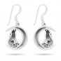 925 Sterling Silver Viking Wolf Fenrir on Crescent Moon with Knotwork Earrings Set