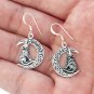 925 Sterling Silver Viking Wolf Fenrir on Crescent Moon with Knotwork Earrings Set