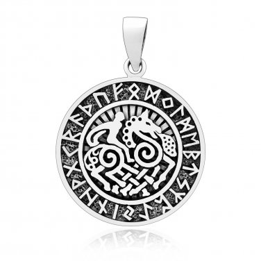 925 Sterling Silver Sleipnir Viking Horse Odin's Steed Norse Runes Pendant