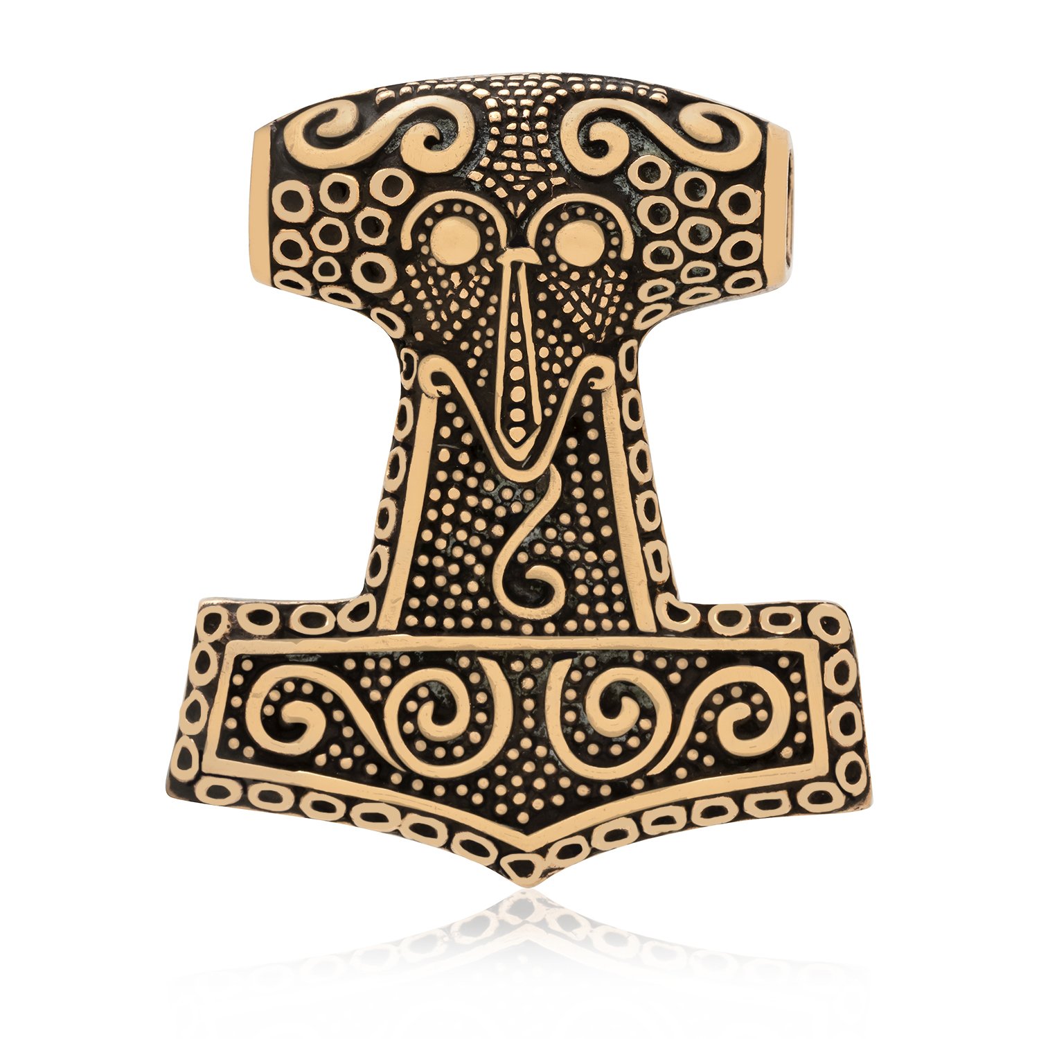 Handcrafted Bronze Thor Hammer Mjolnir Skane Viking Double-Sided Amulet Pendant