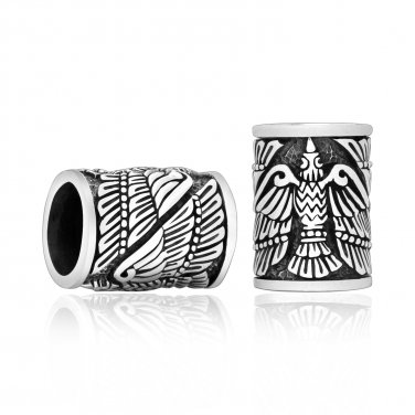 925 Sterling Silver Viking Beard Hair Bead Dreadlocks Huginn and Muninn Raven