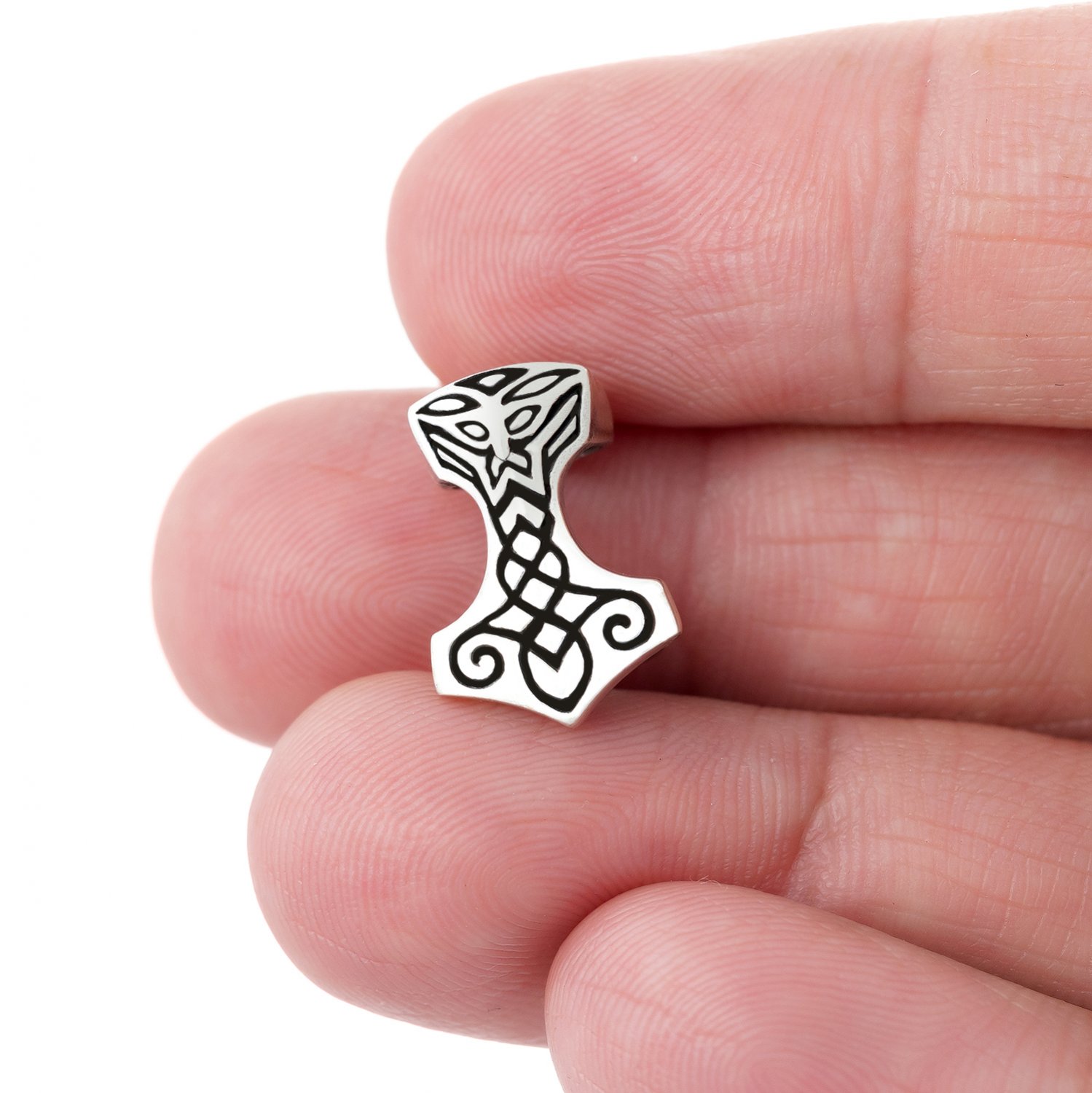 925 Sterling Silver Viking Beard Hair Bead Dreadlocks Mjolnir with Odin