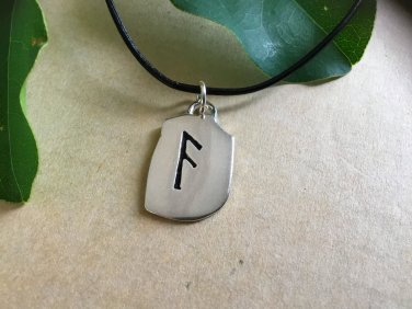 925 Sterling Silver Viking Runic Ansuz Futhark Letter Antique Finish Pendant