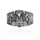 925 Sterling Silver Viking Thor Hammer Mjolnir Norse Runes Hail Odin Band Ring