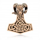 Handcrafted Bronze Viking Thor Hammer Mjolnir Ram Goat Head Valknut Knotwork Pendant