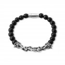 Viking Fenrir Wolf Black Onyx Beads Stainless Steel Bracelet