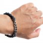 Viking Fenrir Wolf Black Onyx Beads Stainless Steel Bracelet