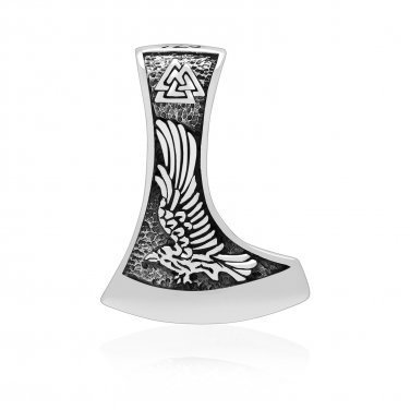 925 Sterling Silver Viking Raven and Wolf Fenrir Axe Double Sided Valknut Pendant