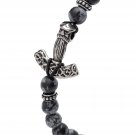 Viking Thor Hammer Mjolnir Spider Web Jasper Beads Stainless Steel Free Size Bracelet