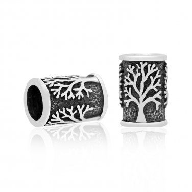 925 Sterling Silver Viking Beard Hair Bead Dreadlocks Tree of Life Yggdrasil