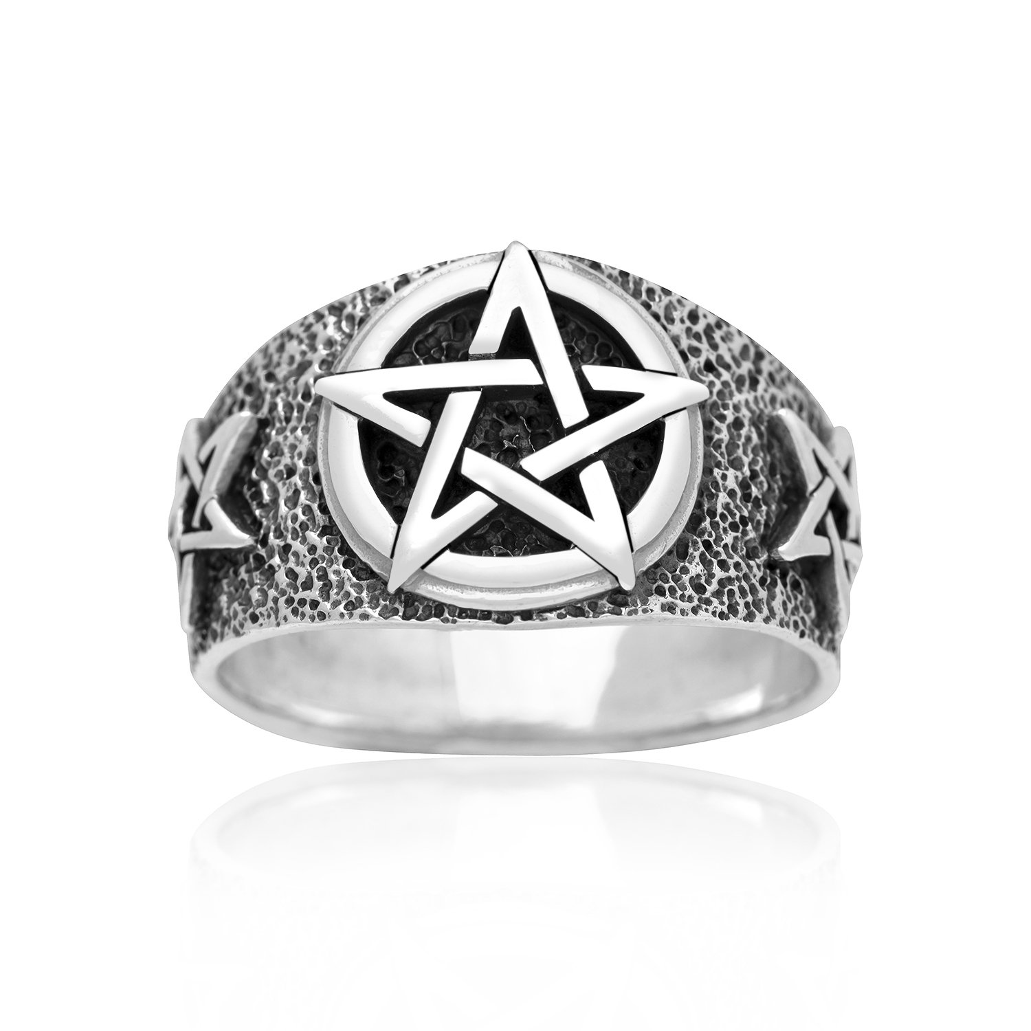 925 Sterling Silver Pentacle Pentagram Satanic Wicca Signet Ring