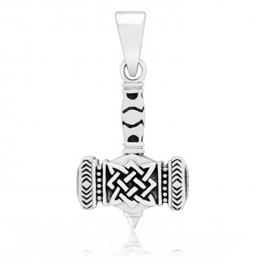 925 Sterling Silver Viking Thor Hammer Mjolnir Pagan Knotwork Amulet Pendant