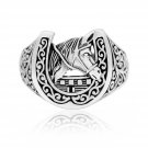 925 Sterling Silver Lucky Horseshoe Horse Shoe Head Ring