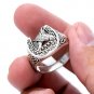 925 Sterling Silver Lucky Horseshoe Horse Shoe Head Ring